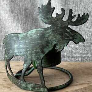 Candle Votive Holder Metal Moose Decor 4" Tall 3" Across Base